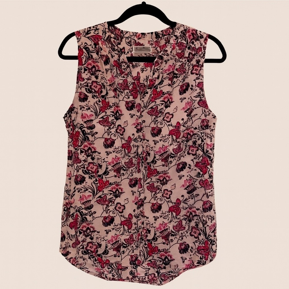 Chelsea28 Sleeveless Blouse Pink Floral Print V-Neck Button Front Medium